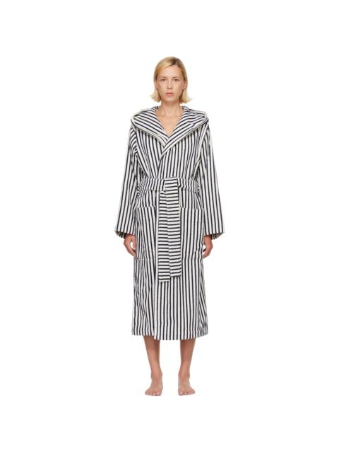 TEKLA Navy & White Terry Hooded Bathrobe