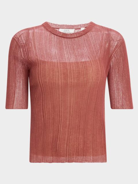 Vince Double-Layered Ribbed Elbow-Sleeve Top