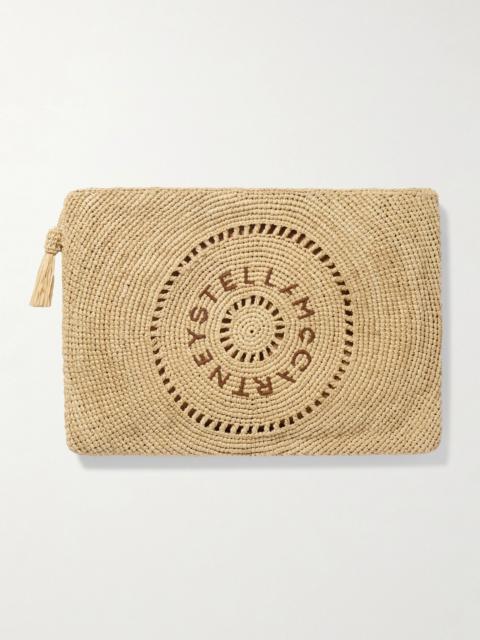Stella McCartney Tasseled embroidered raffia clutch Neutral