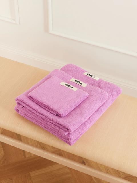 TEKLA Set of three organic cotton-terry towels Magenta