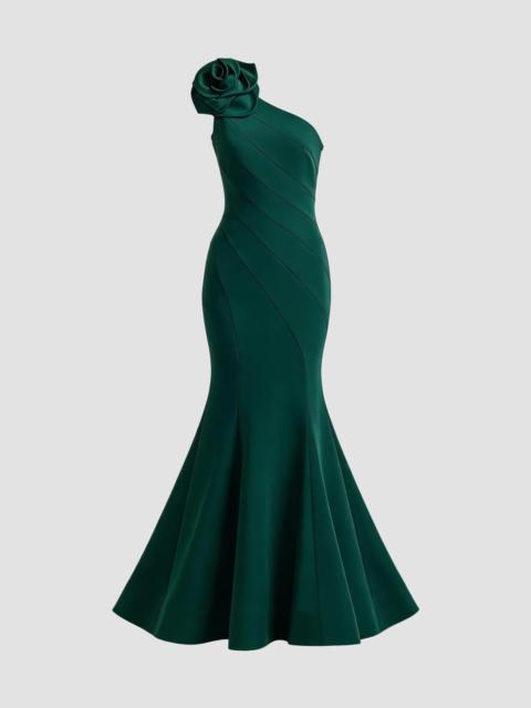MAC DUGGAL Women's Flower-Detailed Crepe One-Shoulder Mermaid Gown - Emerald