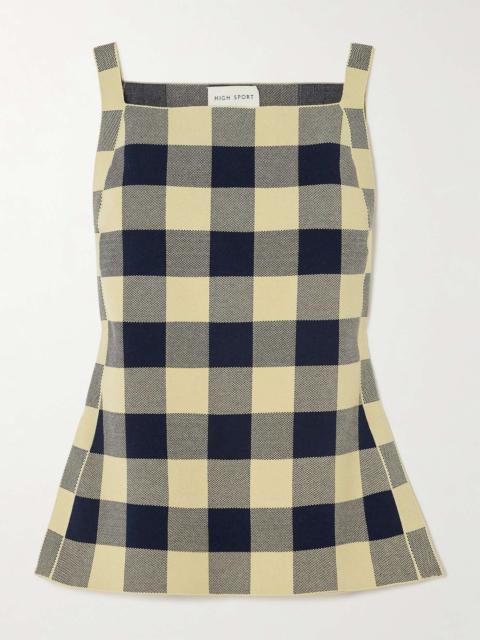Asher gingham stretch-cotton jacquard top