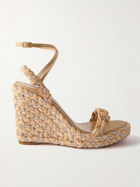 AQUAZZURA Costiera 120 crystal-embellished cord-trimmed raffia platorm wedge sandals