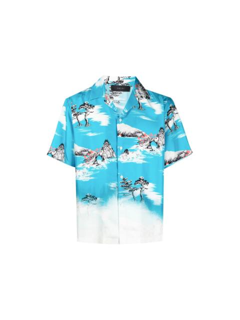 AMIRI AMIRI Faded Aloha Silk Shirt Cyan Blue