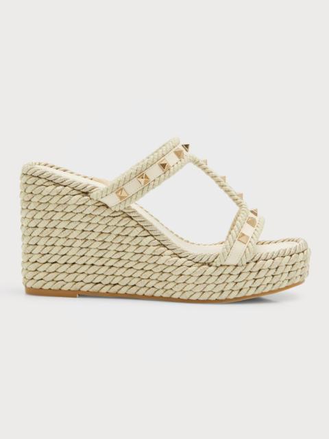 Valentino Rockstud Metallic T-Strap Espadrille Sandals