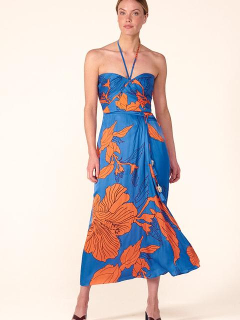 Poupette St Barth Long Dress Collina - Blue Hibiscus