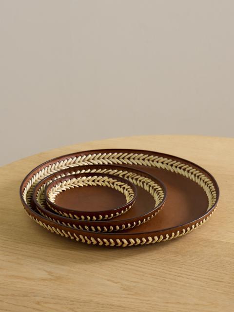 HUNTING SEASON Set Of Three Whipstitched Leather Trays