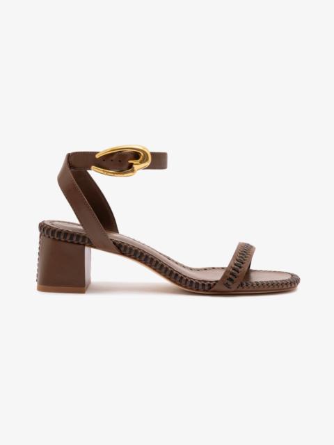 Larroudé Verona Block Sandal In Burnt Umber Leather