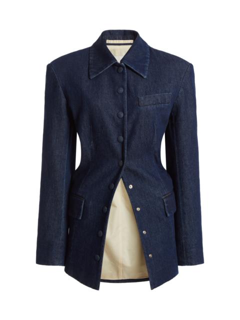 Benny Broad-Shouldered Denim Blazer dark wash