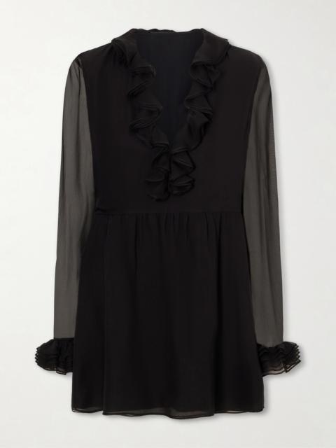 GUCCI Ruffled Sheer Mini Dress