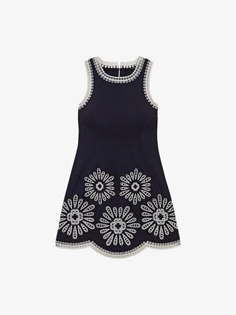 maje Crochet-Trim Sleeveless Stretch-Cotton Mini Dress