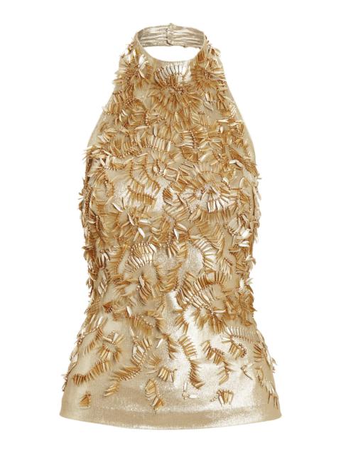 Ralph Lauren Annike Beaded Lamé Halter Top gold