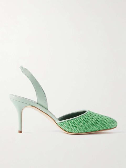 Casam 70 leather and raffia slingback pumps