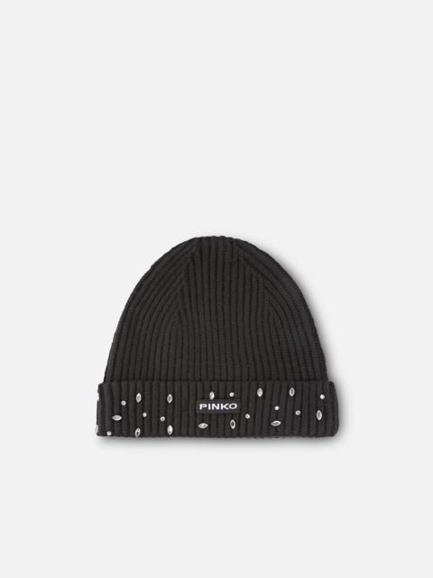 PINKO RIBBED BEANIE WITH CRYSTALS