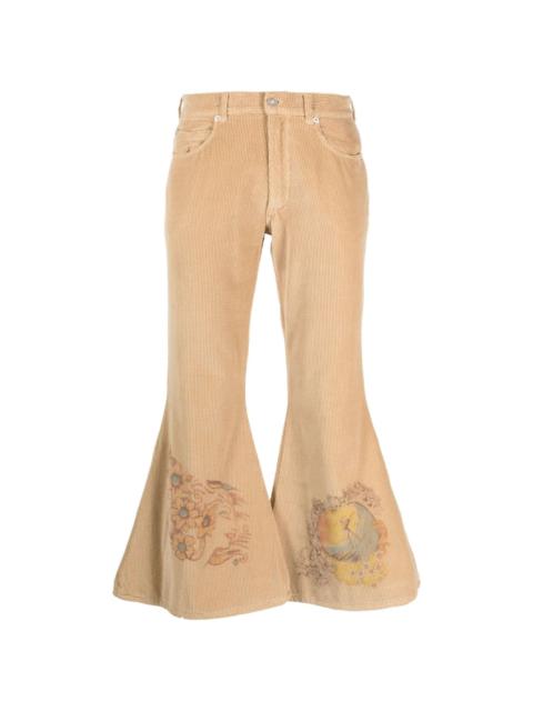 ERL illustration-print corduroy flared trousers
