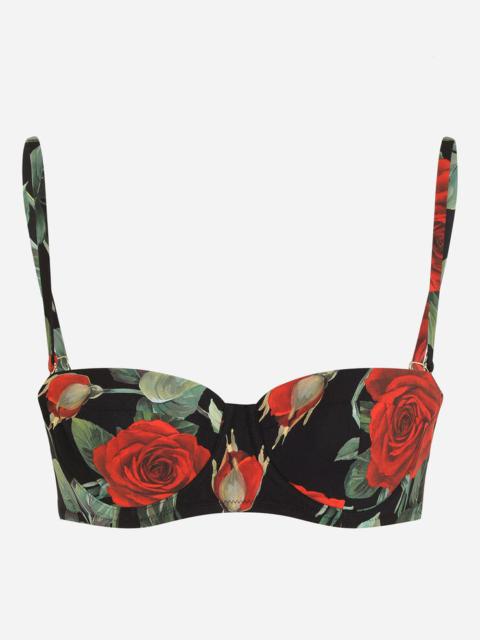 Dolce & Gabbana Rose-print balconette bikini top