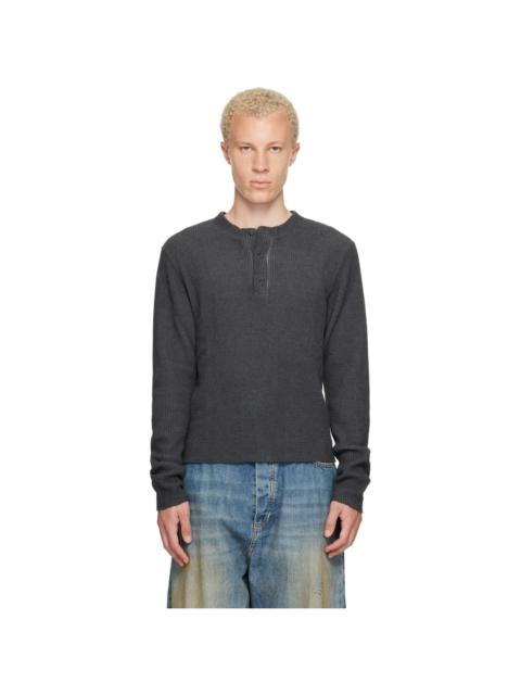 424 Black Long-Sleeve Thermal Jersey Henley