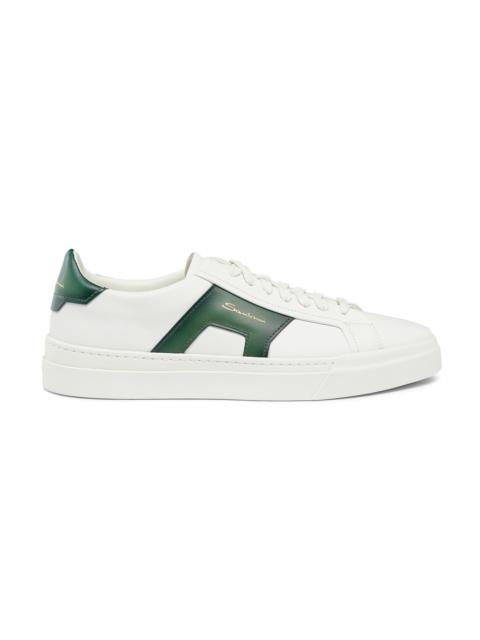 Santoni Men’s white and green leather double buckle sneaker