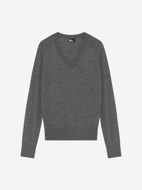 The Kooples GREY MERINO WOOL V-NECK SWEATER