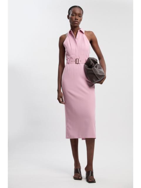 KAREN MILLEN Twill Contrast Collar Woven Halter Neck Midi Dress