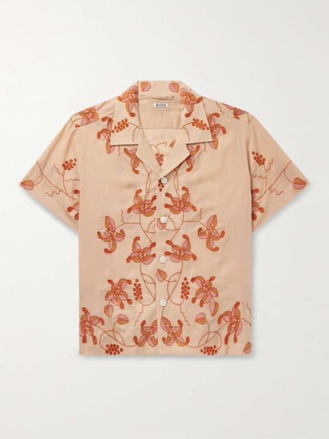 Bougainvillea Camp-Collar Embroidered Cotton-Voile Shirt
