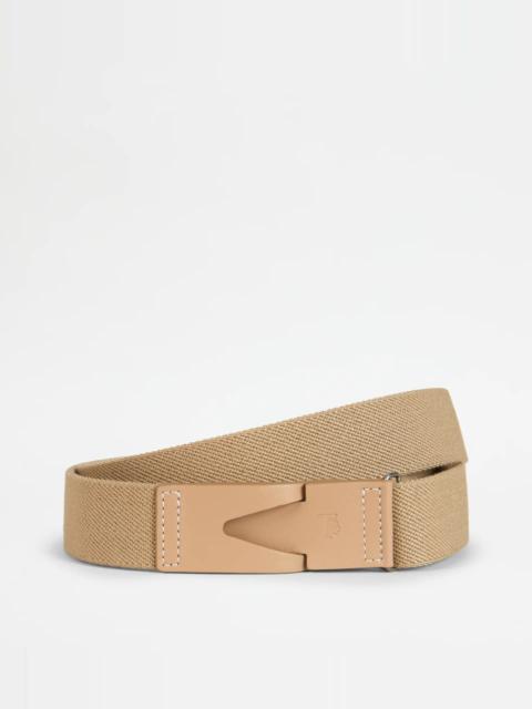 Tod's CANVAS AND LEATHER BELT - BEIGE