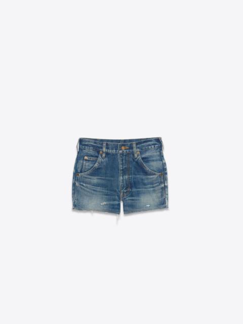 destroyed shorts in dirty fall blue denim
