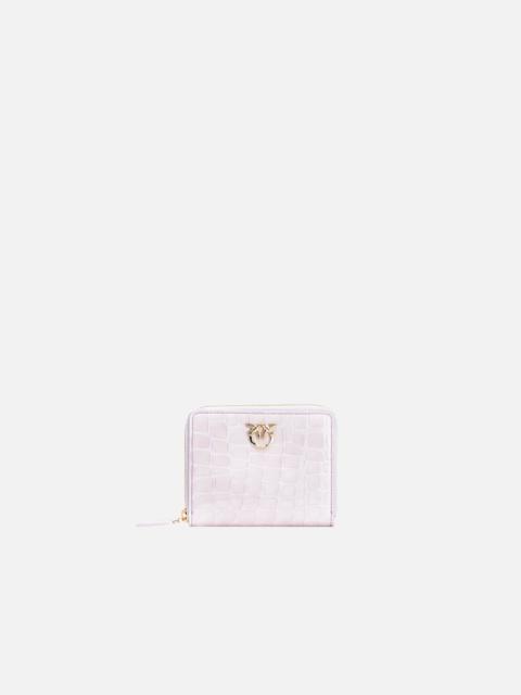 PINKO PINKO GALLERIA SQUARE ZIP-AROUND WALLET IN SHINY CROC-PRINT LEATHER