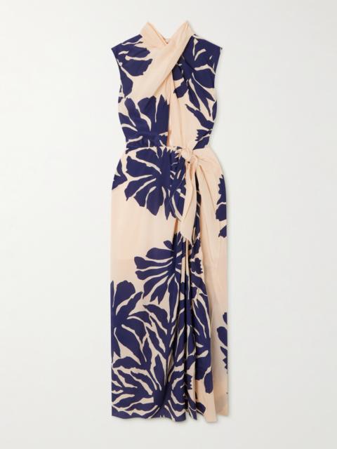 Johanna Ortiz City Wonders Tie-front Cutout Draped Printed Silk Crepe De Chine Midi Dress