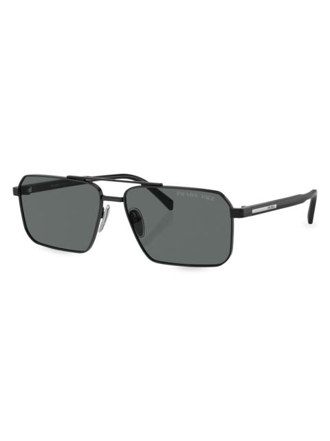 Prada Men's 61MM Rectangular Sunglasses - Black Blue Grey