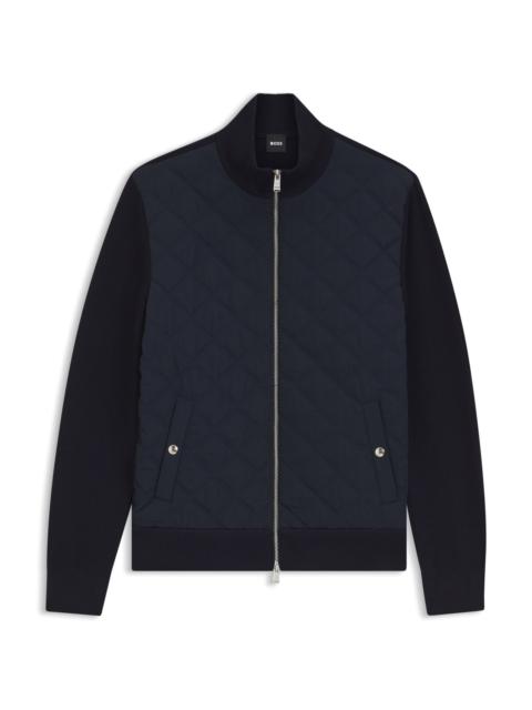 BOSS QUILTED-FRONT JACKET IN KNITTED WOOL