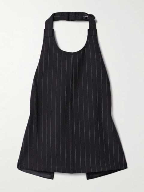WARDROBE.NYC Open-back Pinstriped Wool-twill Halterneck Tank