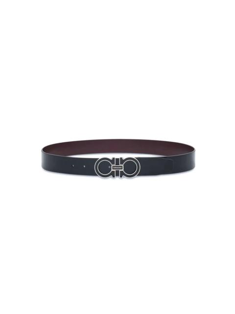 REVERSIBLE BLACK LEATHER BELT GANCINI BUCKLE