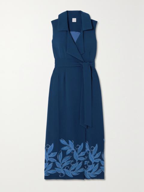 LORETTA CAPONI + Net Sustain Noemi Belted Embroidered Crepe Midi Dress