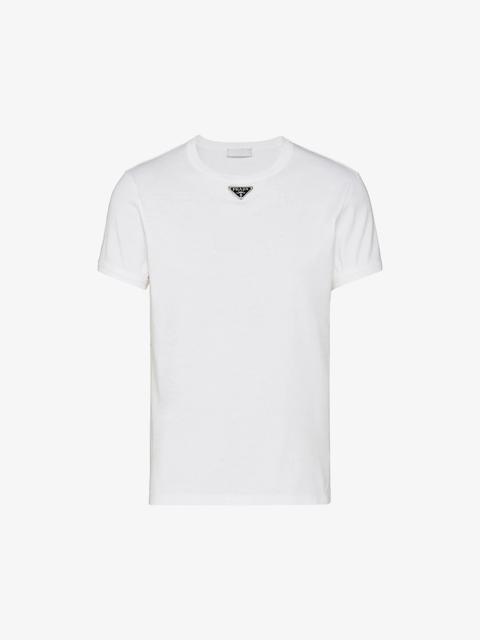 Prada Logo-plaque crewneck slim-fit cotton T-shirt