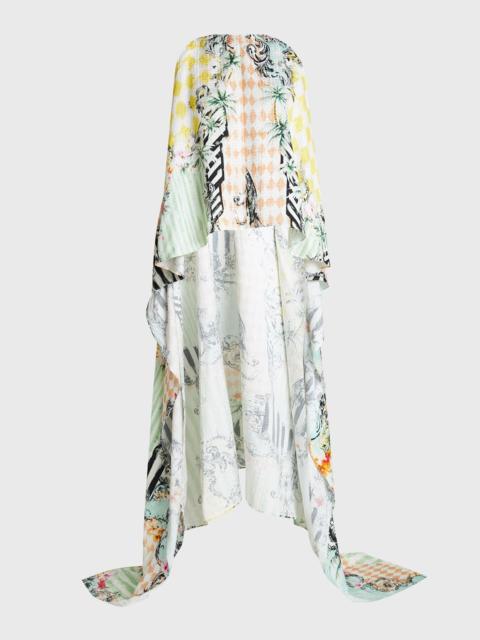 Balmain Monogram Baroque-Print Sleeveless High-Low Kaftan