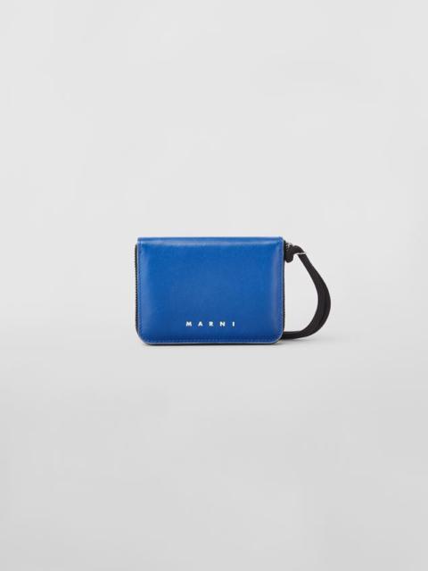 Marni BI-COLOURED BLUE AND BORDEAUX CALFSKIN MUSEO WALLET WITH SHOULDER STRAP