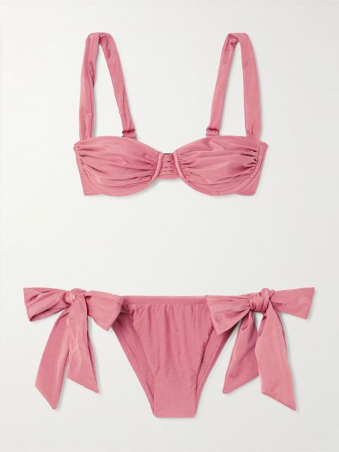 FAITHFULL Sol tie-detailed gathered metallic bikini Pink