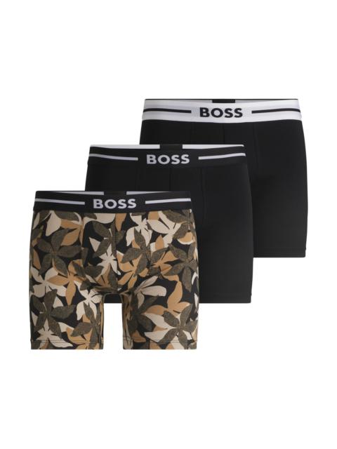 BOSS THREE-PACK OF STRETCH-COTTON BOXER BRIEFS WITH LOGO