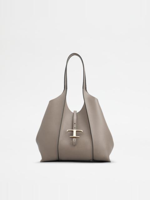 Tod's T TIMELESS SHOPPING BAG IN LEATHER SMALL - GREY