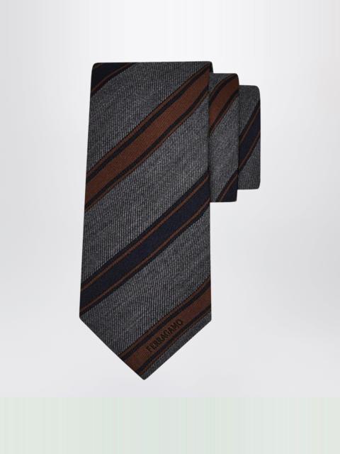 FERRAGAMO Grey/Bordeaux Regimental Jacquard Tie