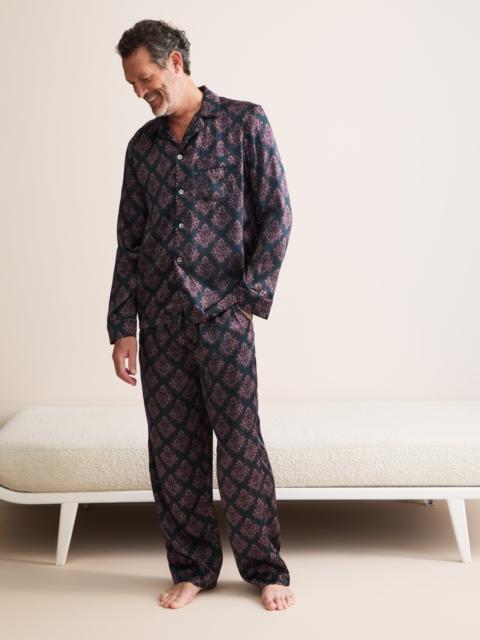 Derek Rose Brindisi Silk Pajamas Midnight Navy & Wine Damask
