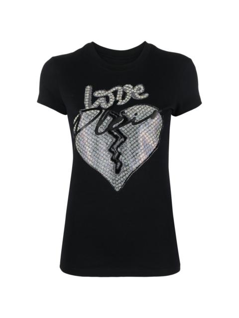 heart-motif rhinestone-embellished T-shirt