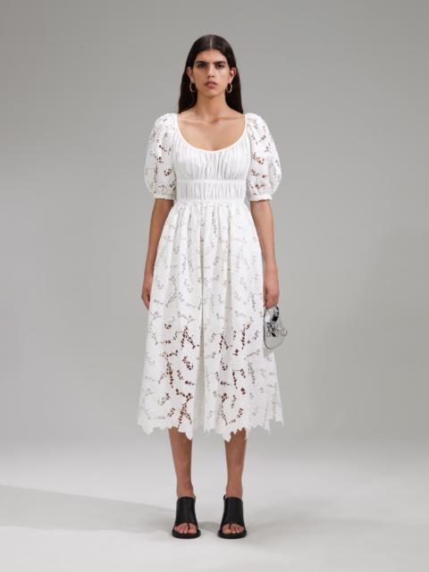 self-portrait White Cotton Lace Midi Dress