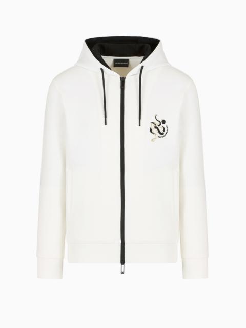 EMPORIO ARMANI DOUBLE-JERSEY HOODED ZIP SWEATSHIRT WITH LUNAR NEW YEAR EMBROIDERY