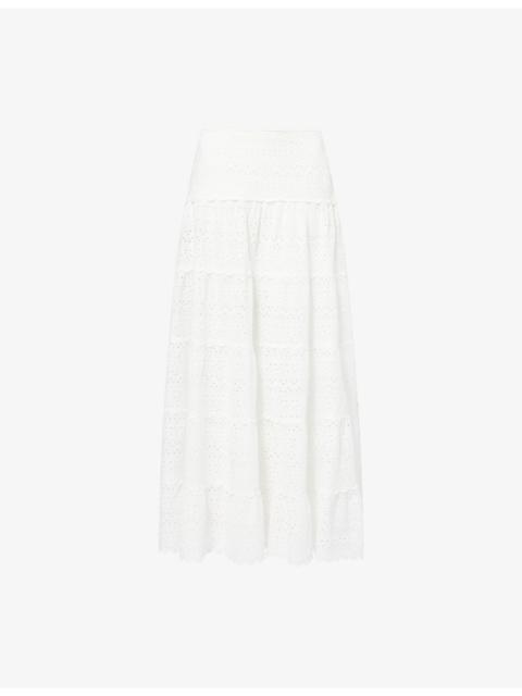 RIXO Ripeka Embroidered Cotton Midi Skirt