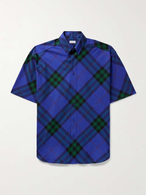 Button-Down Collar Logo-Embroidered Checked Cotton-Twill Shirt