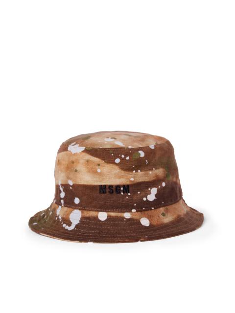 MSGM Cotton bucket hat with "dripping camo" print