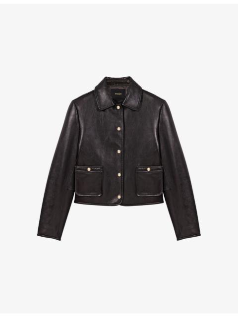 maje Cropped Side-Pocket Leather Jacket