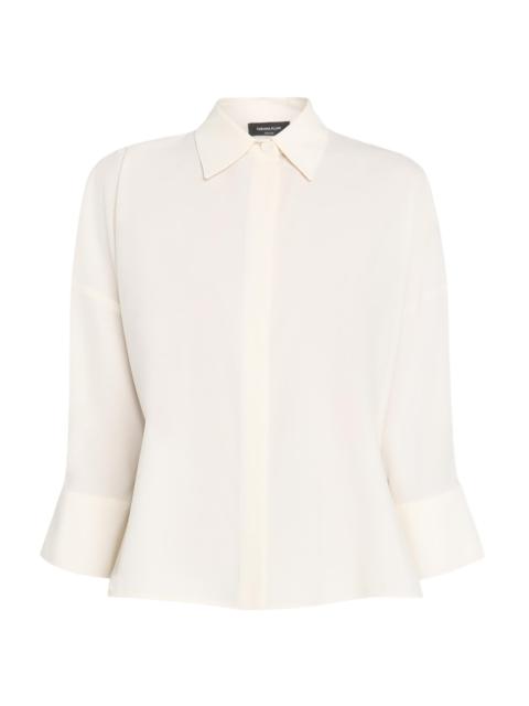 FABIANA FILIPPI Women's Bistretch Wool Tulle-Trim Button-Front Shirt - Burro